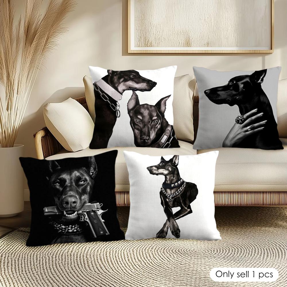Dobermann Dog Cushion Cover Soft Short Plush Pillow Cover Smooth Cozy Texture Aesthetic Cushion Case Home Decor