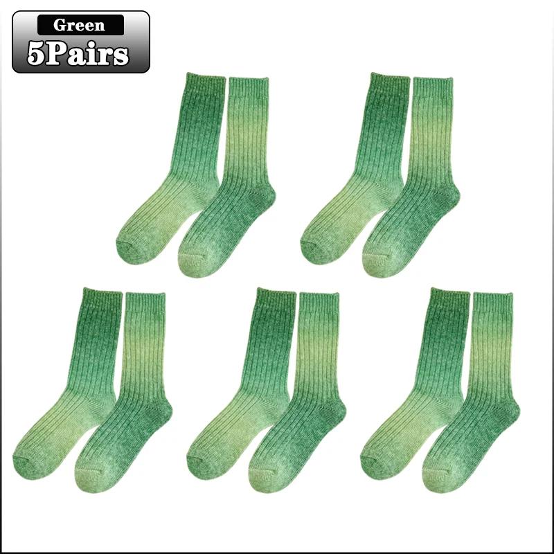 Gradient Colour Wool Socks Autumn and Winter Thickened Mid-calf Socks Warm Rainbow Coloured Stacked Socks Warm Floor Socks