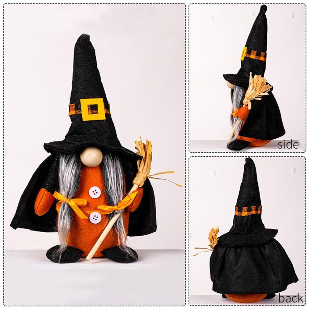 Funny Pumpkin Broom Witch Doll Cute Halloween Faceless Doll Ornament  Bar Home Decor