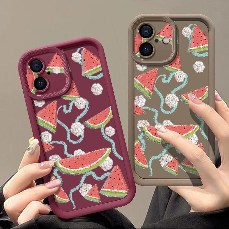 For iPhone 16 Pro Max Fruit Print Phone Case For iPhone 16e 15 14 13 12 Pro Max Plus 11 XR XS Watermelon Print Phone Case TPU Soft Shockproof Cover