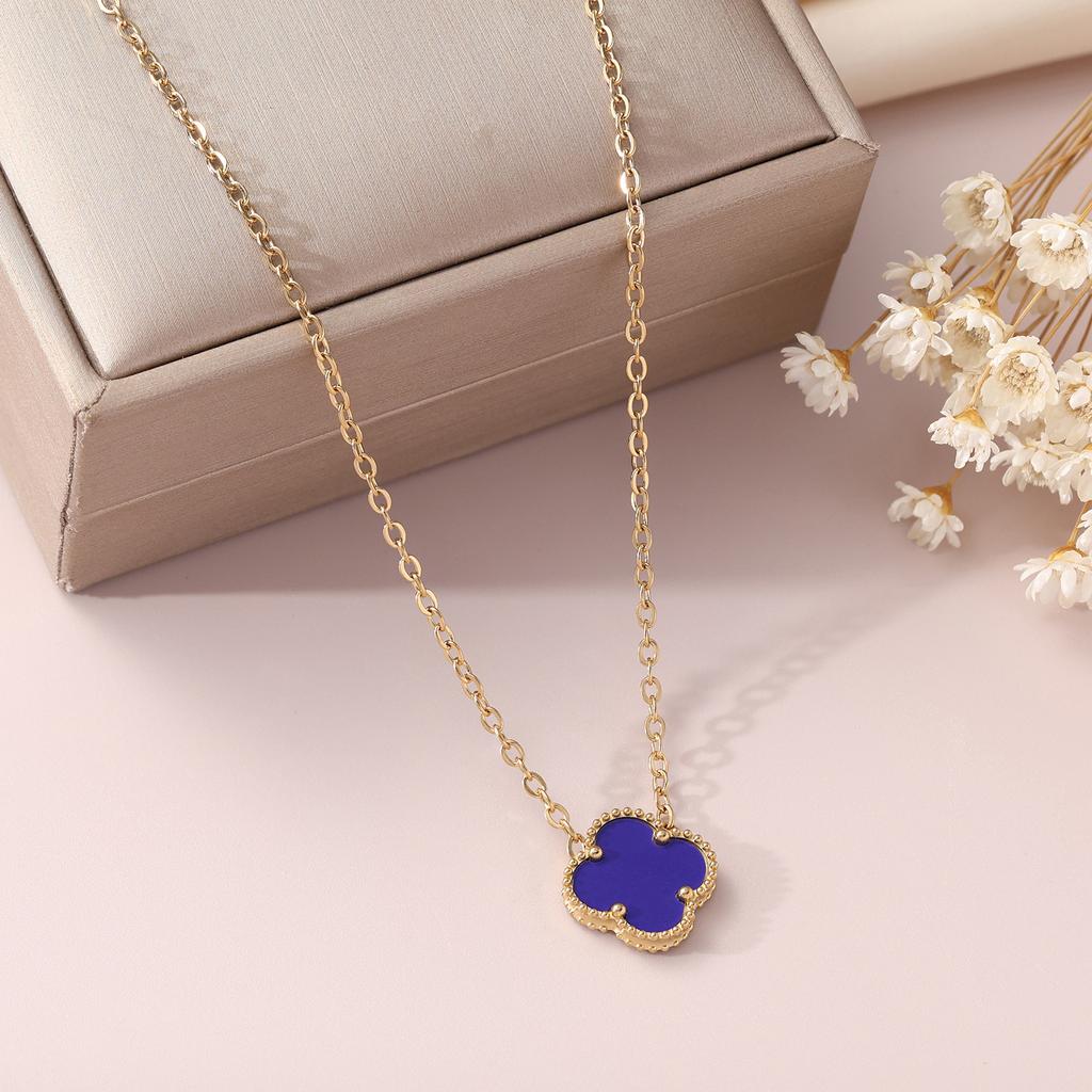 15mm Double-Sided Four-Leaf Clover Necklace Pendant Titanium Steel Simple Fashion 18K Does Not Lose Color Necklace