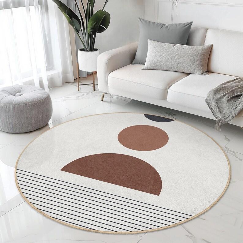 

Modern Minimalist Nordic Round Rug Geometric Lines Design Home Decor Carpet Soft Non-slip Floor Mat for Living Room Bedroom 80cm x 80cm