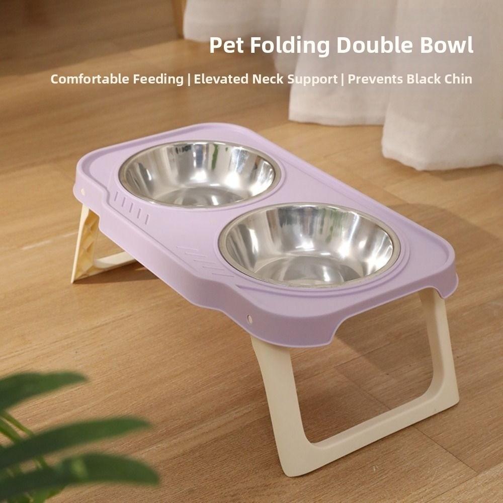 Double Bowls Pet High Footed Bowl Anti-flip Elevated Pet Feeder Bowl  Wet Dry Food