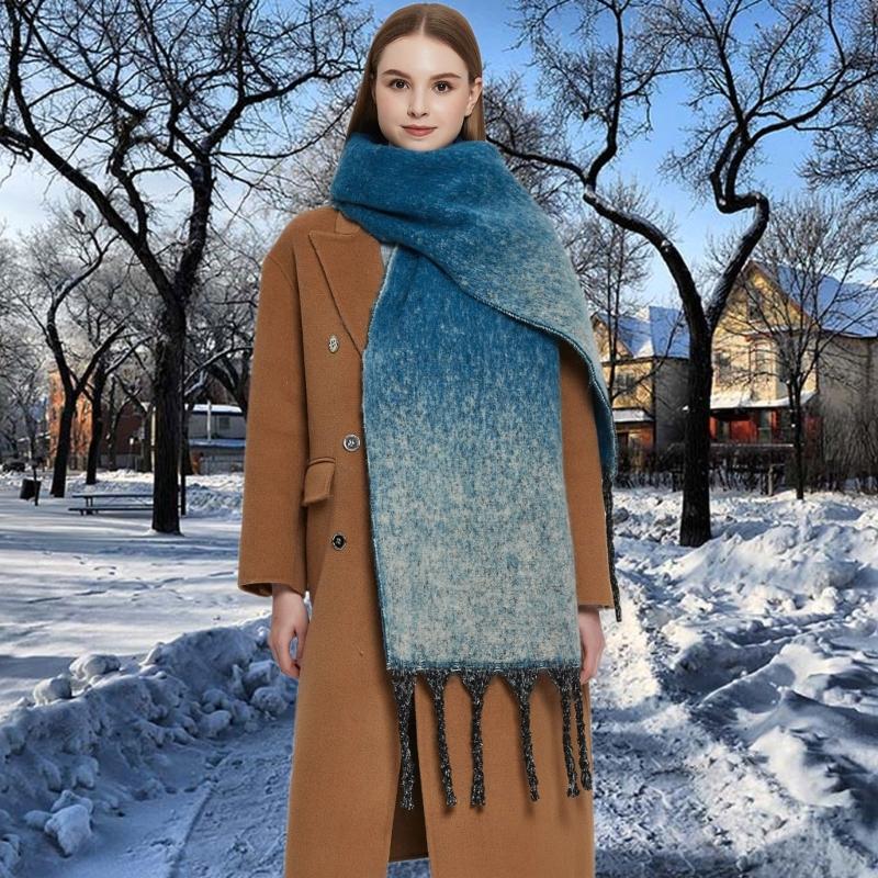 Winter Long Tassels Scarf Men Women Casual Outfit Scarves Outdoor Activity Shawl Scarf Thickened CashmereLike Scarf
