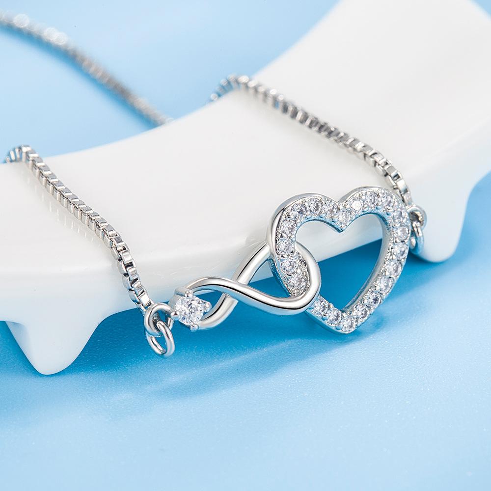 925 Sterling Silver AAA Zircon Heart Fashion Bracelet Gift Jewelry 20CM