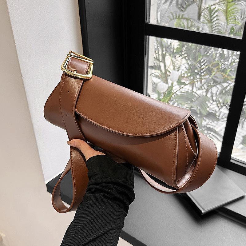 

Французская дизайнерская текстурированная сумка-багет через плечо - Женская трендовая сумка-цилиндр Весна/Лето 2023 One-size коричневый