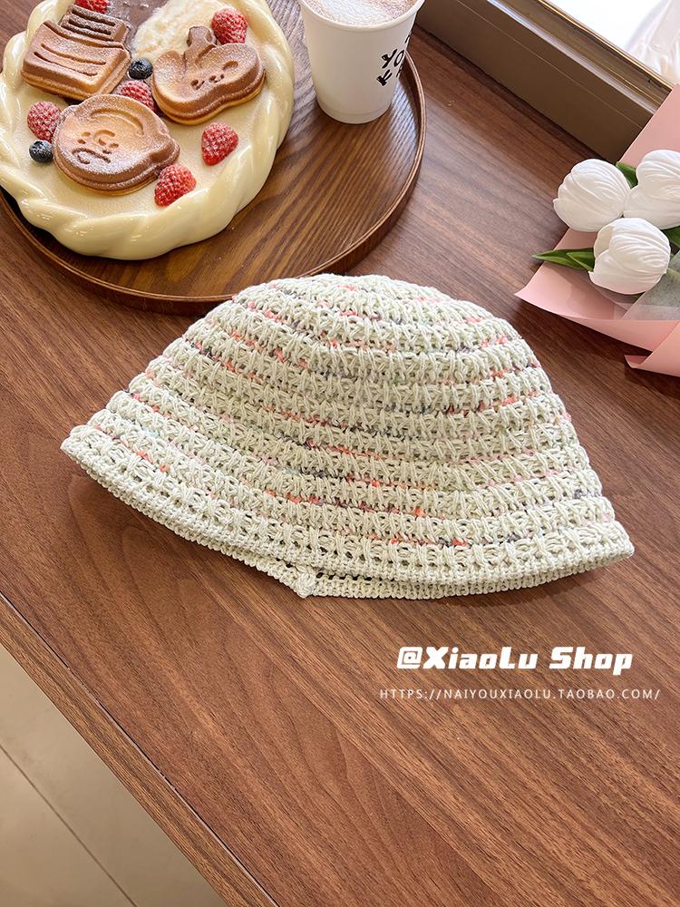 Hand woven straw hat bucket hat women's light hollow basin hat big brim sunshade sunscreen bucket hat