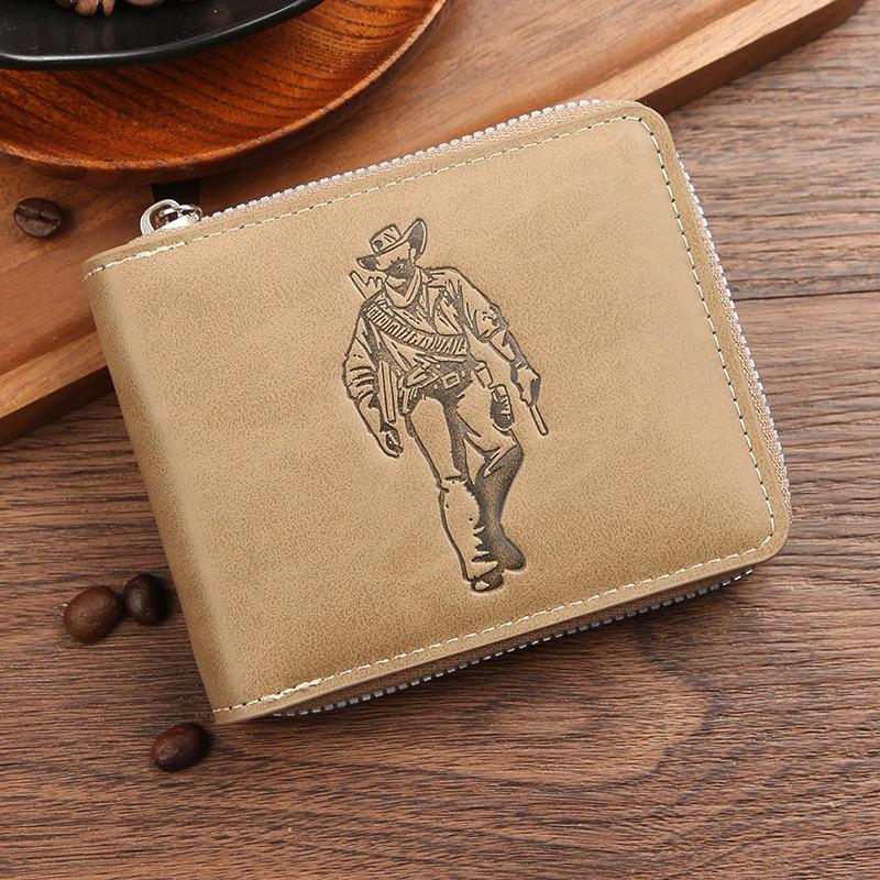 

Новый персонализированный мужской кошелек-портмоне в стиле ретро с тиснением охотника, горизонтальная молния по периметру, отделение для карт и мелочи темные хаки