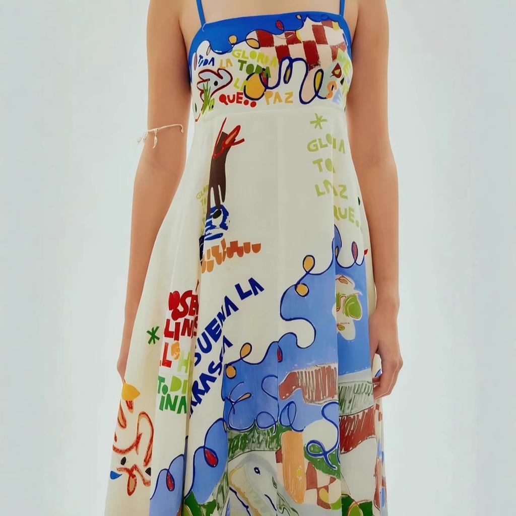 2026 new European and American cross-border independent station sexy suspender printing graffiti cotton and linen printing pendulum