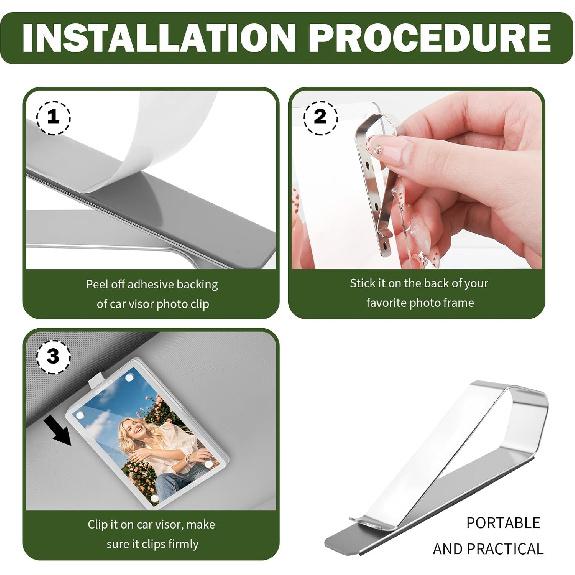 6PCS Visor Clips for Cars,Self-Adhesive Sun Visor Picture Clip for Personalizing Your Car Decor,Stainless Steel Visors Clip Photo Frame Car