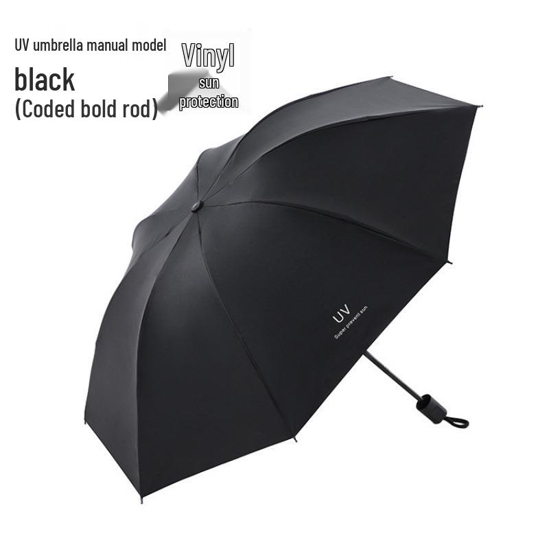 Women's Foldable UV Protection Sunshade: Black Vinyl Automatic Umbrella for Rain or Shine