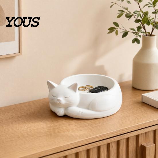 Cute Cat Flowerpot 3D Printed Jewelry Storage Holder, Succulents Flowerpot, Nordic Ornament Style Desktop Organizer for Rings Earrings Bracelets