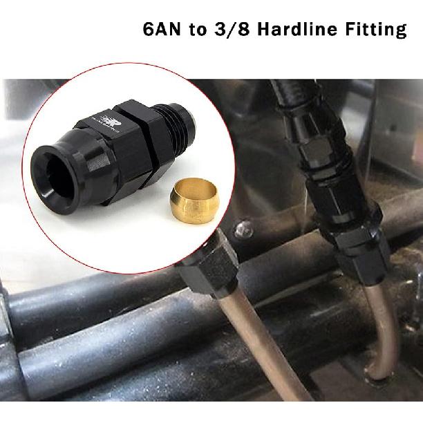 6AN Male Flare To 3/8" Fuel Hardline Tube Fitting Adapter Connector Aluminum Alloy Black Anodized 2Pcs