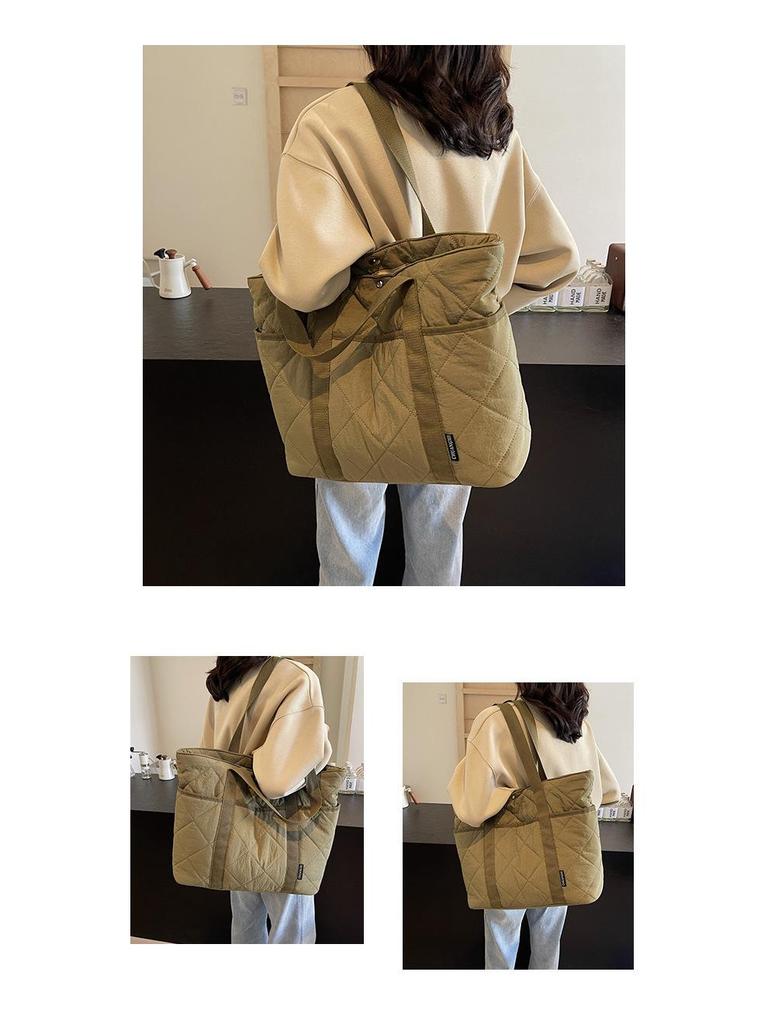 2025 Neue Übergroße Baumwollgepolsterte Tragetasche - Grenzüberschreitend Japan & Südkorea Herbst/Winter Schulterhandtasche für Damen