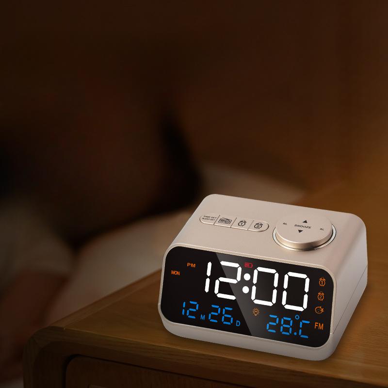 Temperature and Humidity Clock Perpetual Calendar LED Charging Clock Control FM Radio Alarm Clock