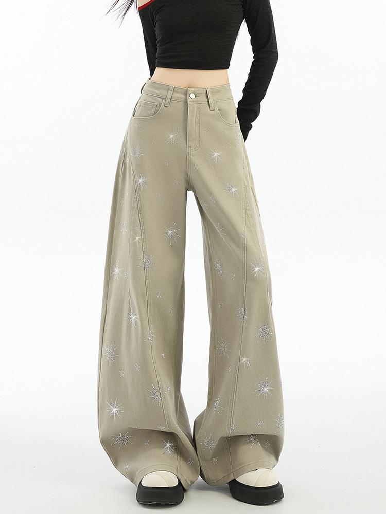 Retro Star Print Bootcut Jeans - Spring/Autumn Wide Leg Casual Pants