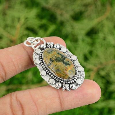 Sisters Day Sale Natural Rhyolite 925 Sterling Silver Birthday Wedding Pendant
