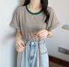 2025 Summer Fashion Women T-Shirts Stripe Graphic Tshirt Femme Harajuku Casual Loose Tee Shirt Gray Yellow Y2k Top Clothes T Shirt Female Streetwear