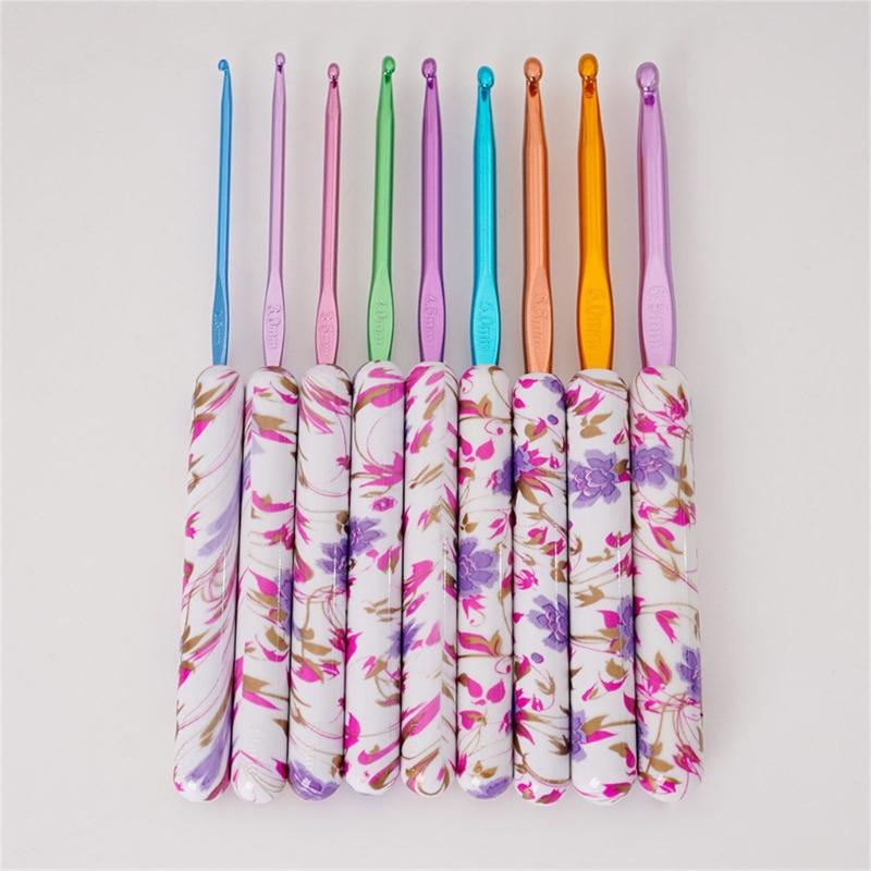 9Pcs Ergonomic Handle Crochet Hook 2MM-6MM Ergonomic Crochet Needle Long Handle Crochet Hook For Beginner Hobbyist