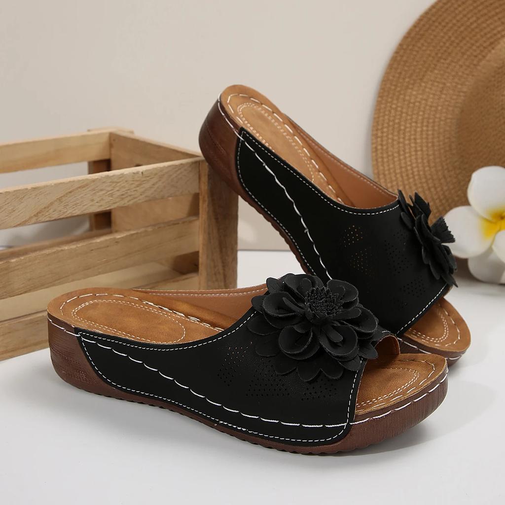 Fashion Women Slippers Summer Casual Peep Toe Comfortable Shoes Woven Flower Wedge Sandals Outdoor Sports Beach Slippers Slides Women