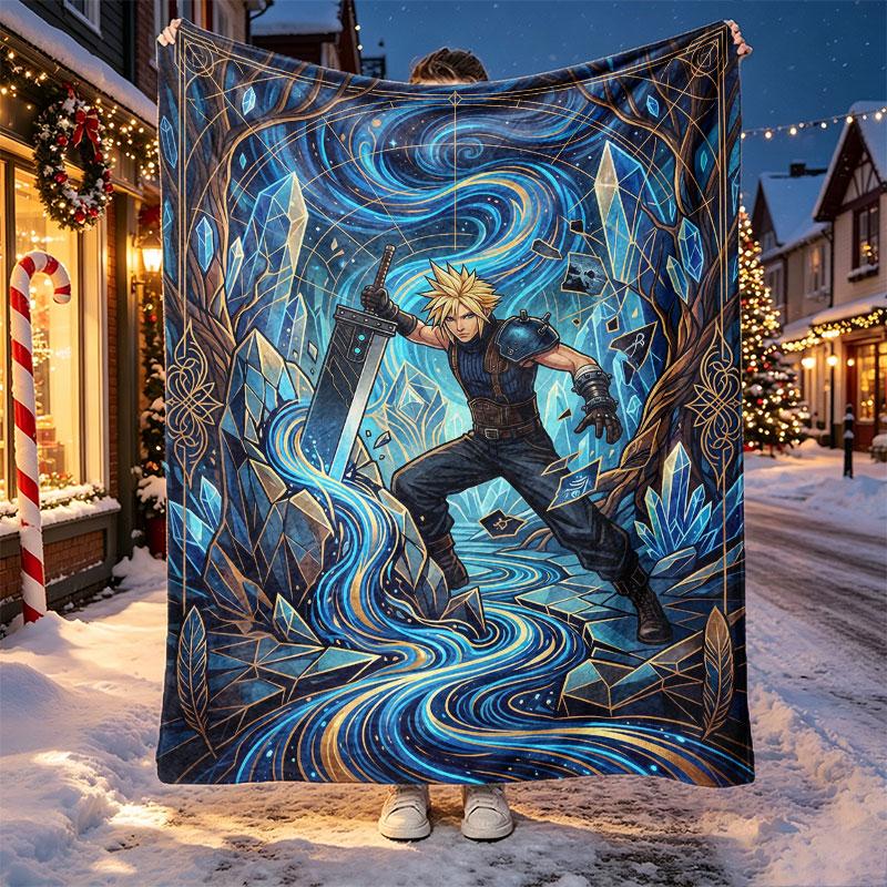 Final Fantasy Pattern Blanket for Home Decoration, Bed, Sofa, Car Travel, Camping, Suitable for All Seasons, Birthday Christmas Gift