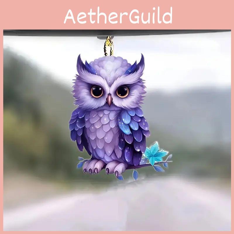 Colorful Acrylic 2d Owl Pendant Adorable Cartoon Style Car Interior Accessory