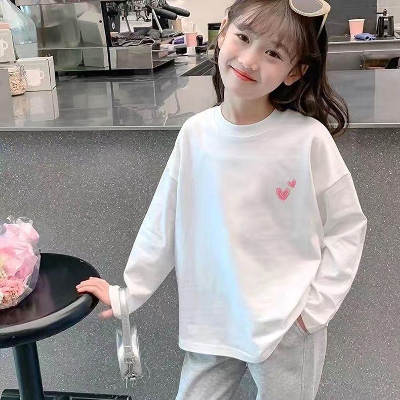 Girls' 100% Cotton Long Sleeve T-Shirt - White, Spring/Autumn, Available In Small To Large Sizes
