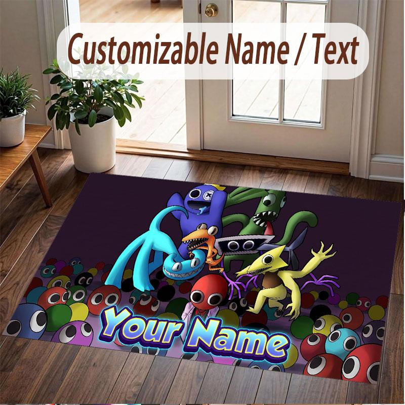 Custom Name Text Crystal Velvet Rug,Rainbow Friends Soft Plush Decorative Non Slip Floor Carpet