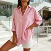 Office Work Tops Women Striped Shirt for Summer Autumn, Button Down Single Loose Fit Shirts Breasted Blouse, Dressy Casual Long Sleeve Collared
