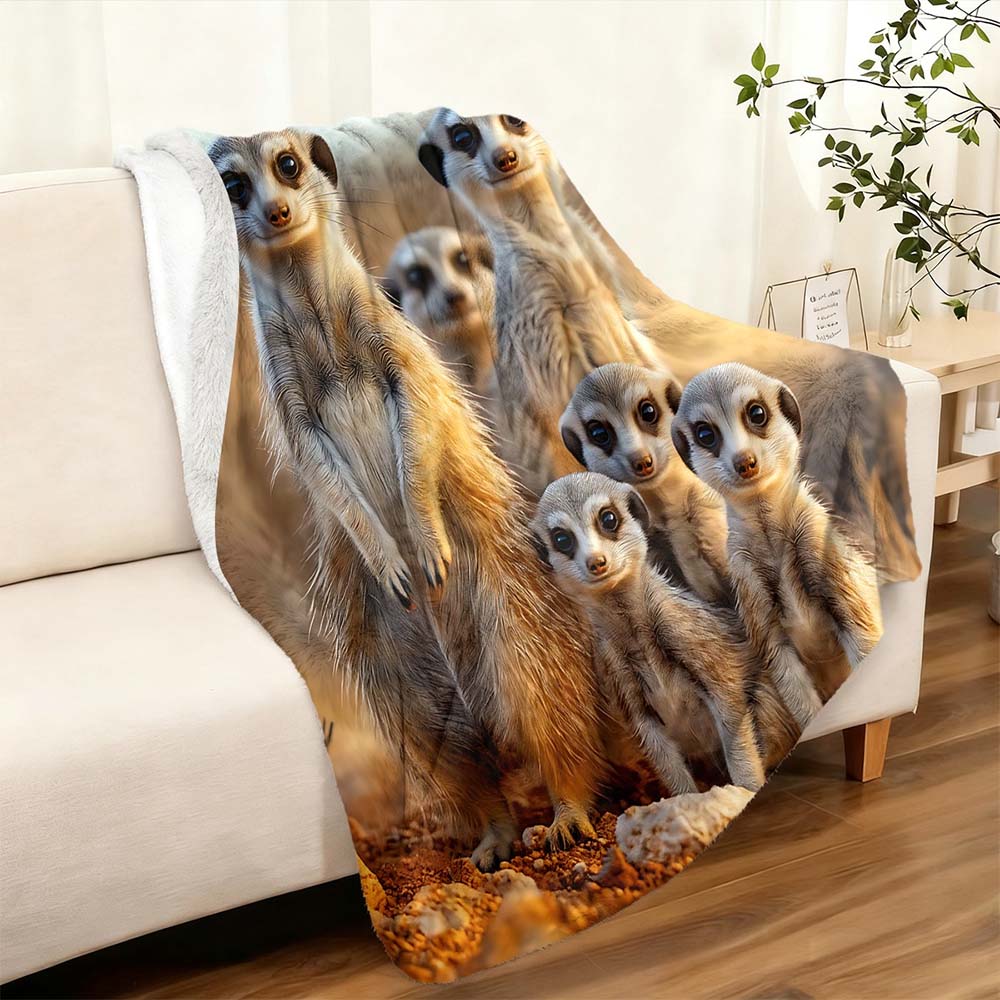 1Pc Meerkat Family Printed Flannel Throw Blanket Soft Warm Cozy Bedding Blanket For Sofa Couch Bedroom Living Room