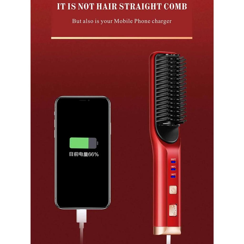 Cordless Beard Straightener Hair Comb Brush USB Rechargeable Wireless Anti Static Quick Heated Hair Straightening Styling Tools