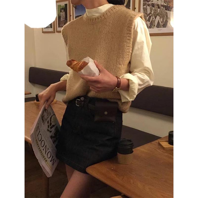 H* overt Solid Color Round Neck Knitted Vest 2024 - Early Autumn Korean Style Layered Top for Women Commuting