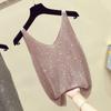 Summer Women's Ice Silk Diamond Camisole Women's Loose Short  Sleeveless V-neck Bottoming Shirt Tank Top