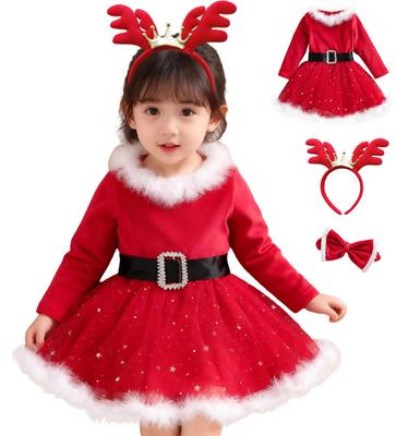 GOKEI Set Babbo Natale con Fascia con Fiocco e Vestito di Natale Babbo Natale per Bambino e Babbo Natale con Pelliccia Foto Commemorativa Taglia 120 Vestito per Bambini,