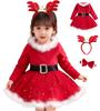GOKEI Children's Santa Dress, 3-Piece Set with Ribbon Headband and Christmas Headband, Santa Costume, Cosplay, Christmas Outfit for Girls, Baby and