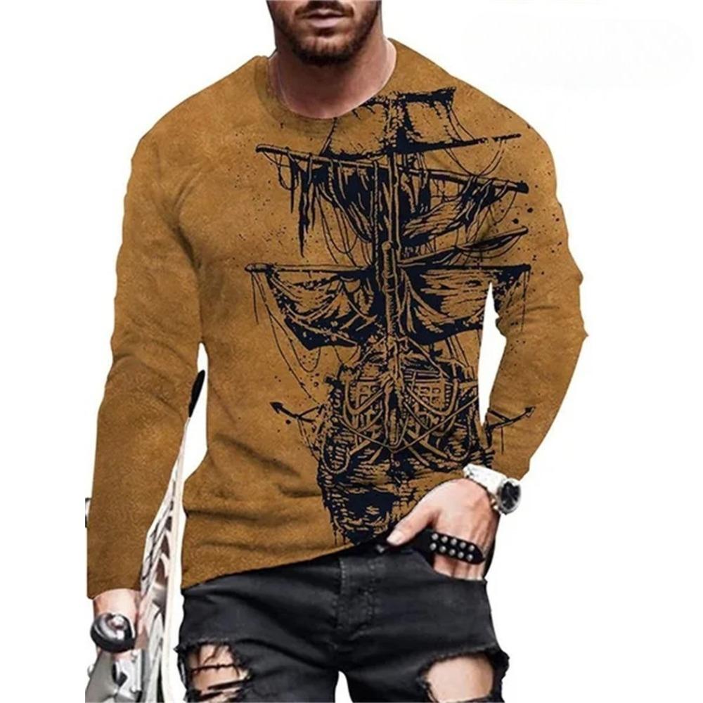 Skeleton 3D Digital Printed Men's Street Trendy Round Neck Long Sleeve T-shirt