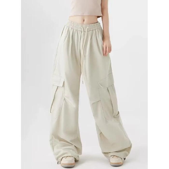 

Unisex Black Cargo Pants: Loose Fit, Wide-Leg with Drawstring Design 2XL абрикосовый