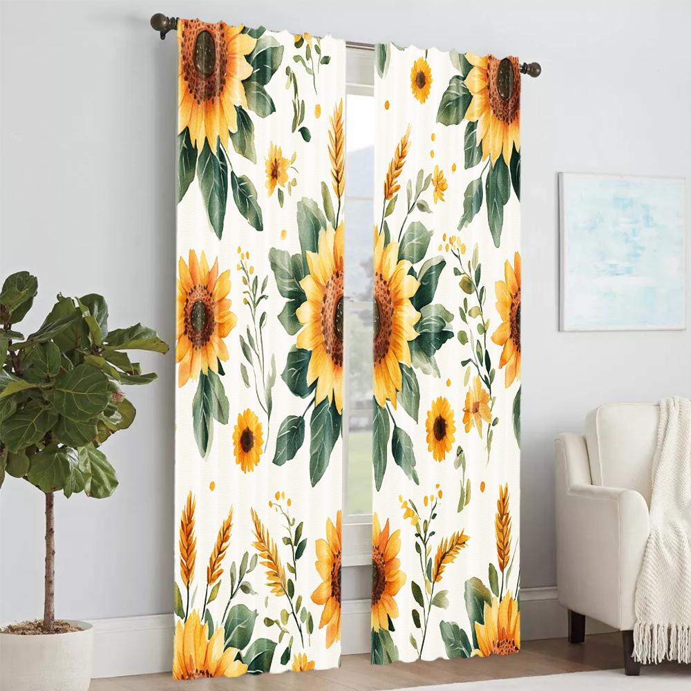 2 pcs   versatile polyester transparent curtains for home decoration Sunflower Aesthetic for use in bedrooms and living rooms