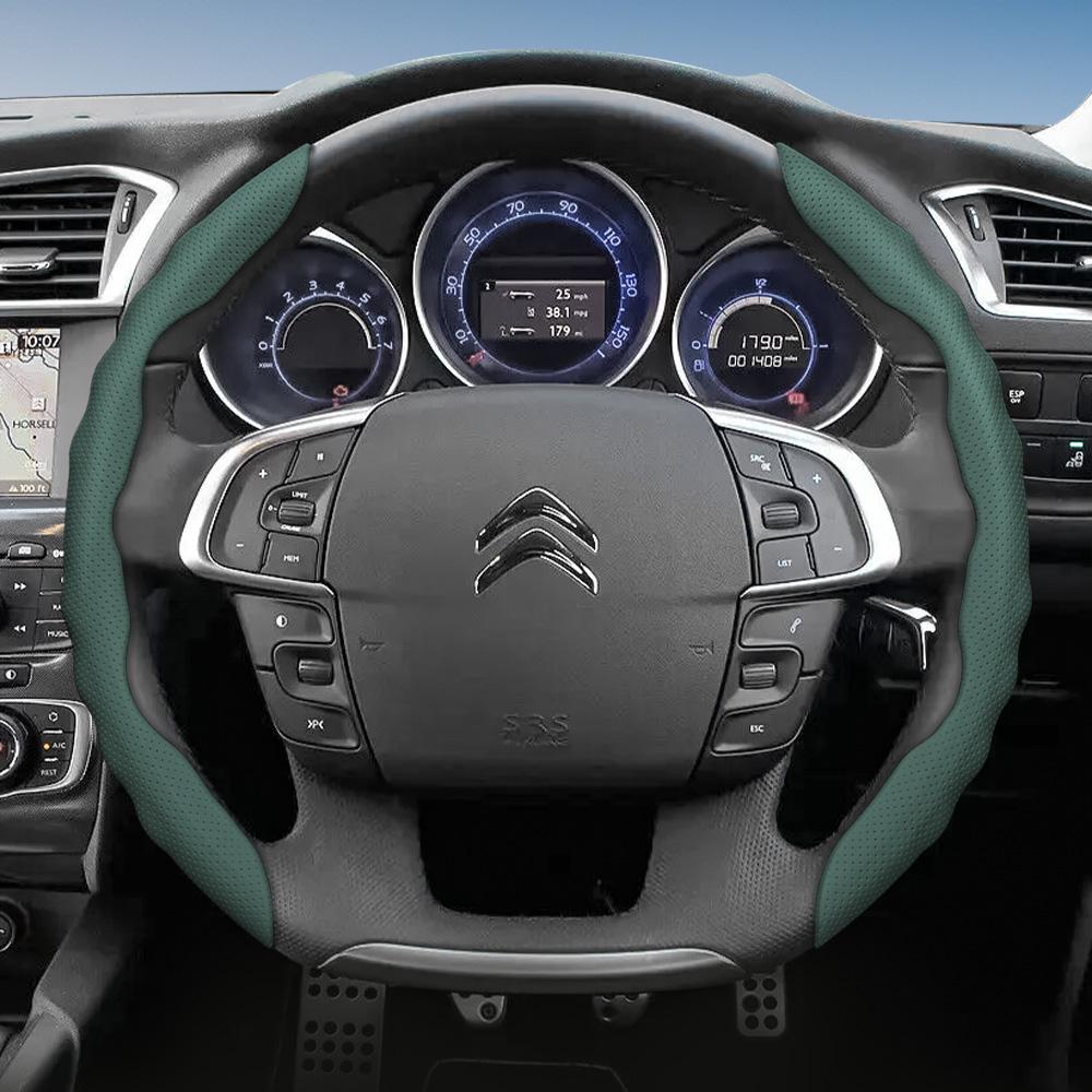 Suitable for Citroen Steering Wheel Cover, Wave-Shaped Sporty Design, Breathable Leather, Segmented Anti-Slip Sweat-Absorbing Steering Wheel