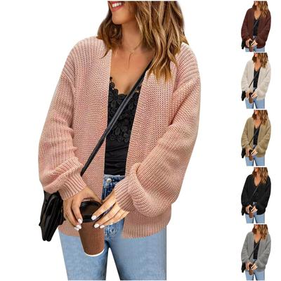 Modische, locker sitzende, einfarbige, mittellange Strickpullover-Strickjacke für Damen