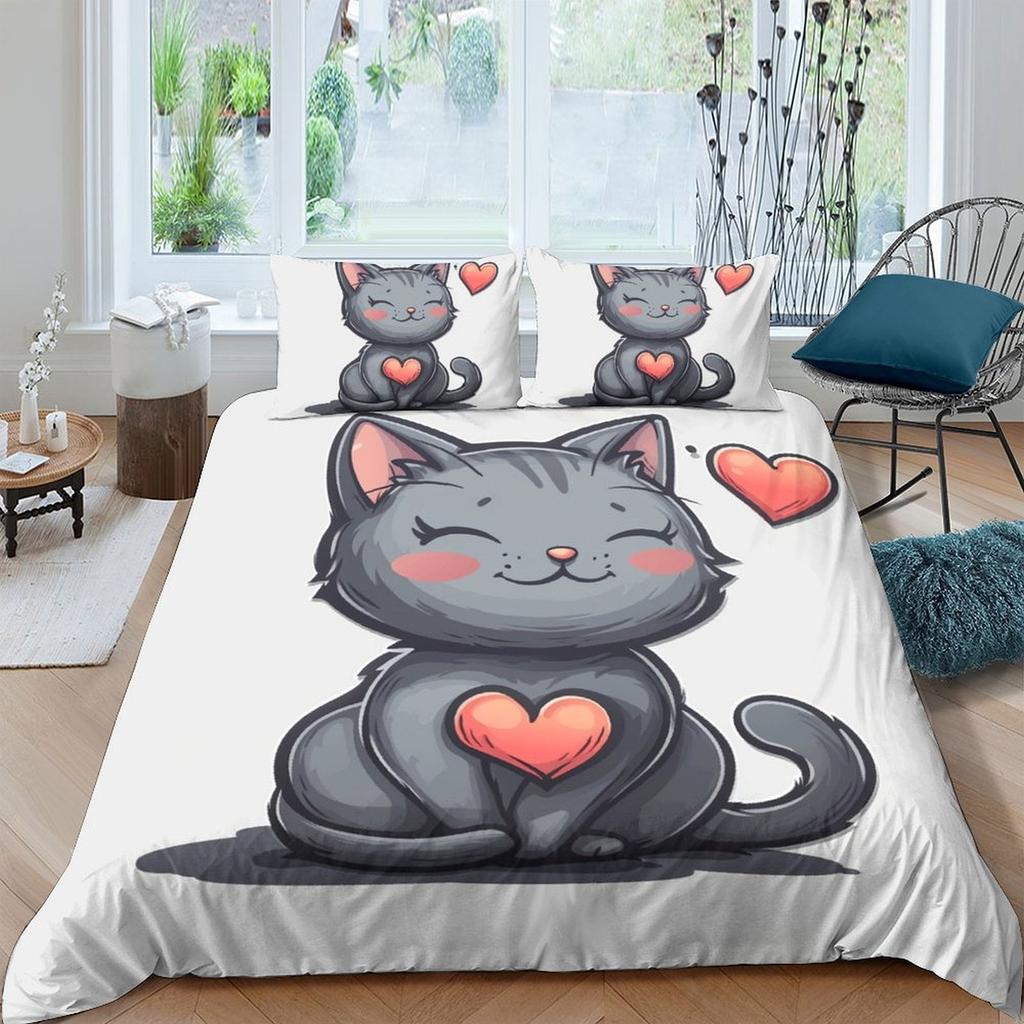 Comforter Cat Bedding Set Printed For Childrens And Adults Warm Soft Breathable And Comfortable