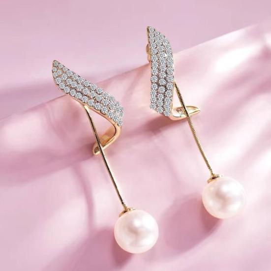 1 para kolczyków sztyftów Bling Cyrkonia Luksusowe Eleganckie Lśniące Kolczyki Wiszące ze Sztuczną Perłą