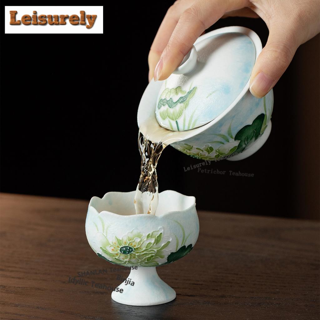 120ml Handbemalte Arita Porzellan Lotus Gaiwan Antike Teeterrine Teeschale mit Deckel Set Teezubereiter Deckelschale Trinkgeschirr Handwerk