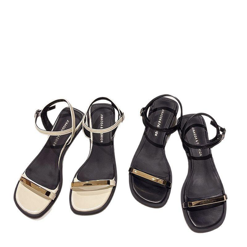 Fashion Hot Selling 2025 French Style Square Head White Sandals Women's Summer Soft Bottom High Heels Versatile Thin Heel Roman Slippers