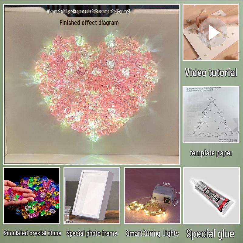 Handmade Starry Crystal Christmas Tree Night Light & Photo Frame Kit - Unique Gift for Women