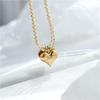 Gold 3D Heart LOVE Titanium Steel Necklace - Trendy Retro European & American Fashion for Women