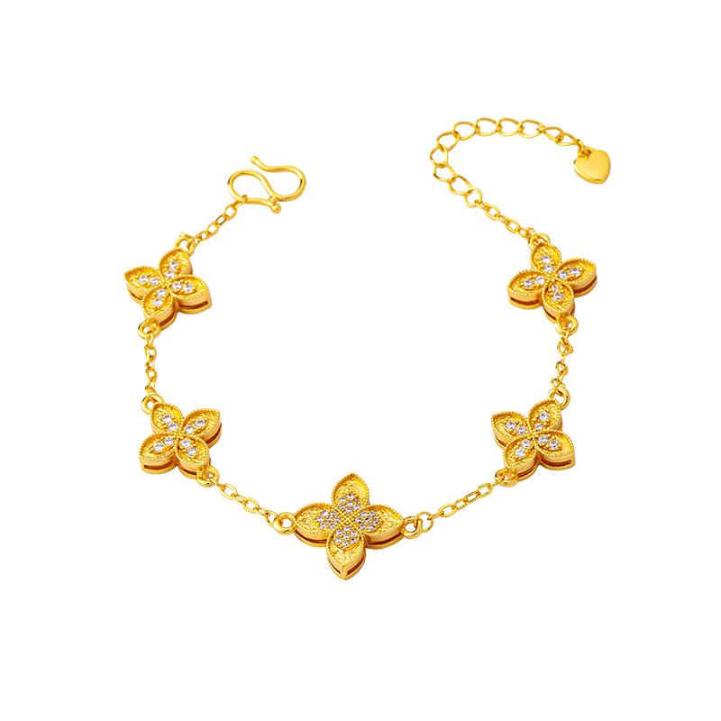 High-end Four-leaf Flower Necklace Women's Flower Bracelet Earrings Ring Set Bracelet