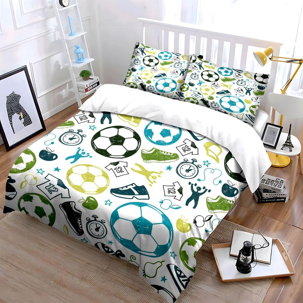 Soccer Sports Themed Pattern Bedding Duvet Cover Set (1*Duvet Cover 2*Pillowcases, Without Duvet Insert)