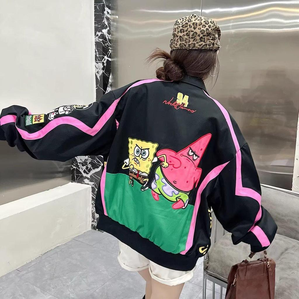 מעיל היפ הופ צבעוני בסגנון רחוב ספוג בוב לגברים - קז'ואל, גזרה רפויה