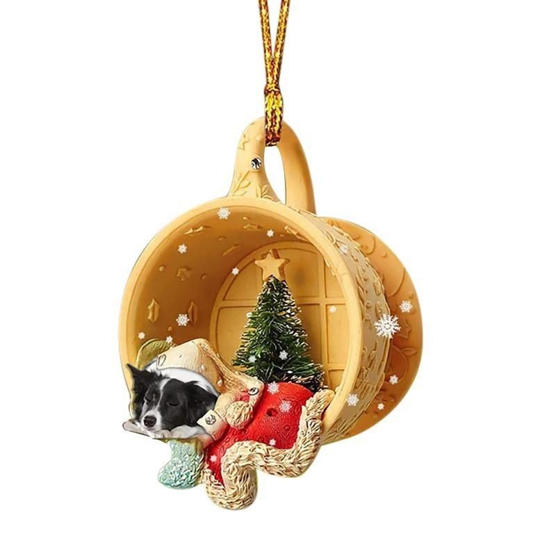 Cartoon Acrylic Cute Flat Dog Cup Holiday Ornament For Car Interior Decoration